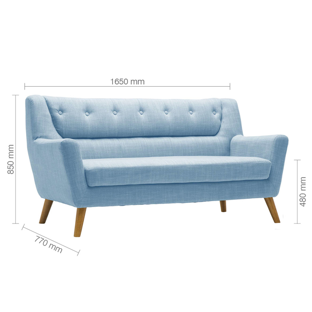 Lambda Fabric 3 Seater Sofa With Oak Legs In Duck Egg Blue