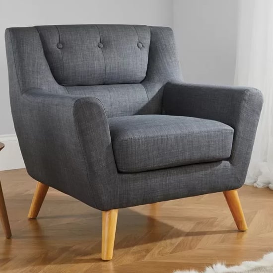 Read more about Lambda fabric armchair with wooden legs in grey