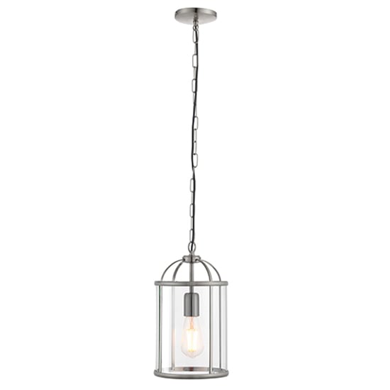 Product photograph of Lambeth 1 Light Glass Ceiling Pendant Light In Satin Nickel from Furniture in Fashion