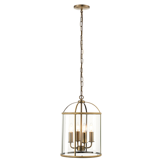 Read more about Lambeth 4 lights glass ceiling pendant light in antique brass