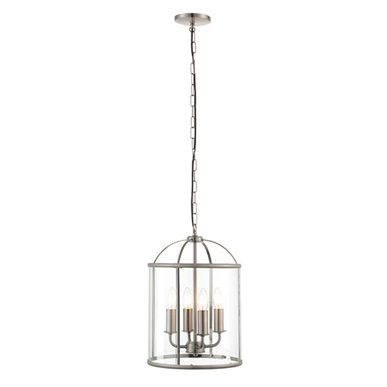 Product photograph of Lambeth 4 Lights Glass Ceiling Pendant Light In Satin Nickel from Furniture in Fashion