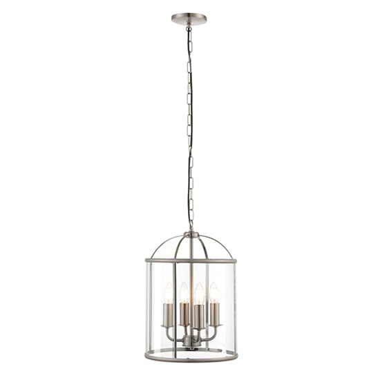 Photo of Lambeth 4 lights glass ceiling pendant light in satin nickel