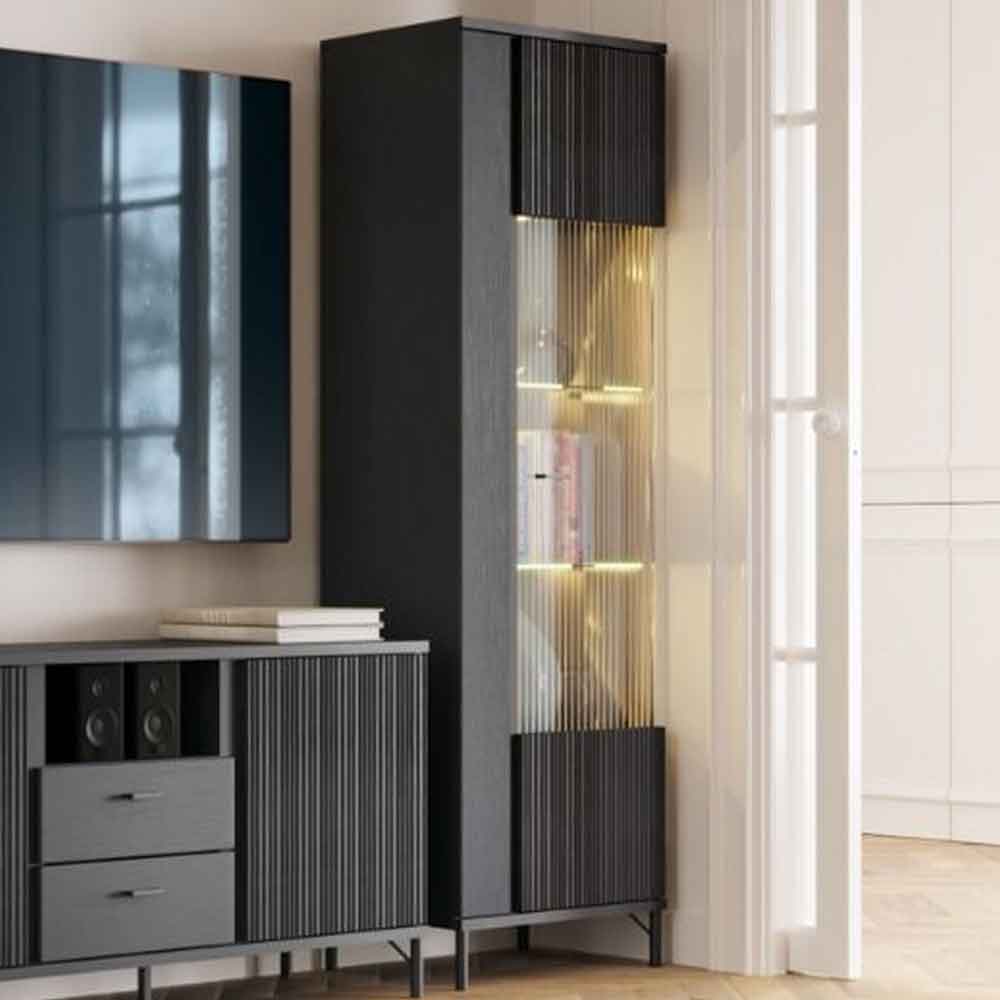 Lambeth Wooden Display Cabinet With 1 Glass Door In Graphite Black