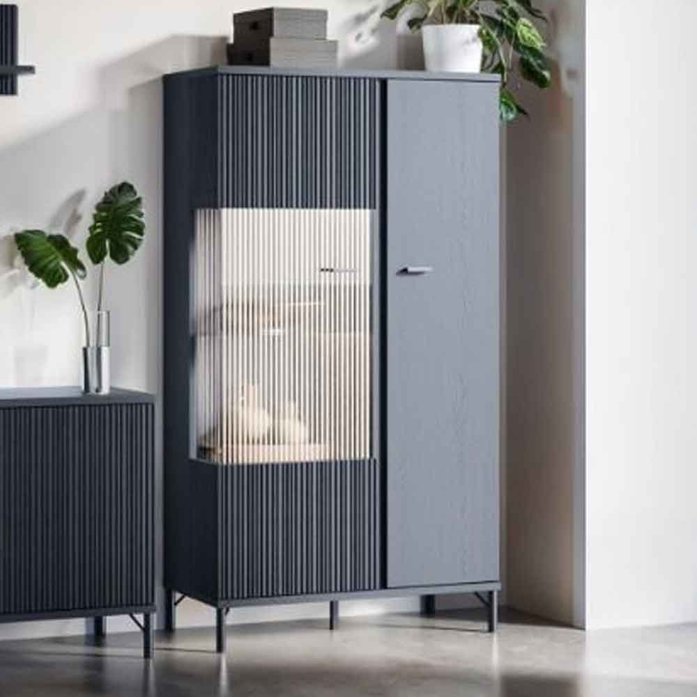 Lambeth Wooden Display Cabinet With 2 Glass Doors In Graphite Black