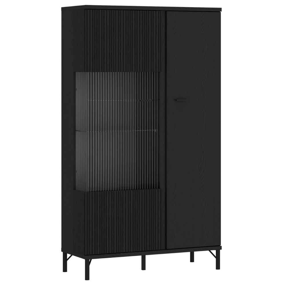 Lambeth Wooden Display Cabinet With 2 Glass Doors In Graphite Black
