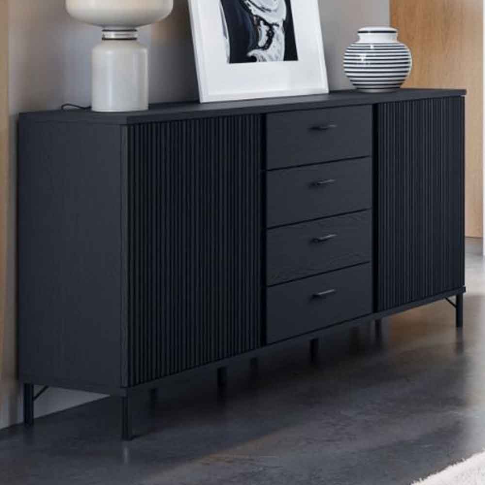 Lambeth Wooden Sideboard With 2 Doors 4 Drawers In Graphite Black
