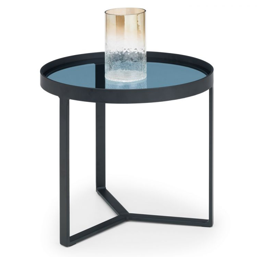 Lamis Smoked Glass Lamp Table With Black Metal Frame