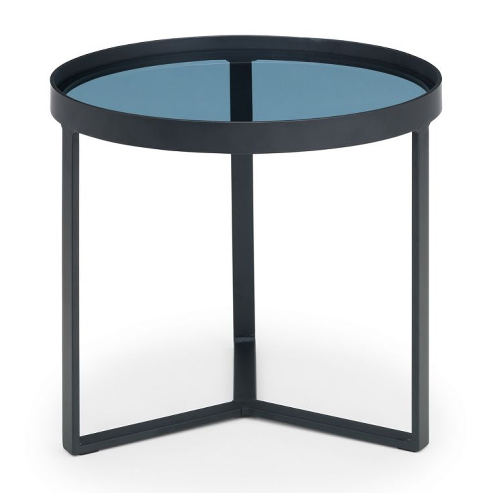 Lamis Smoked Glass Lamp Table With Black Metal Frame