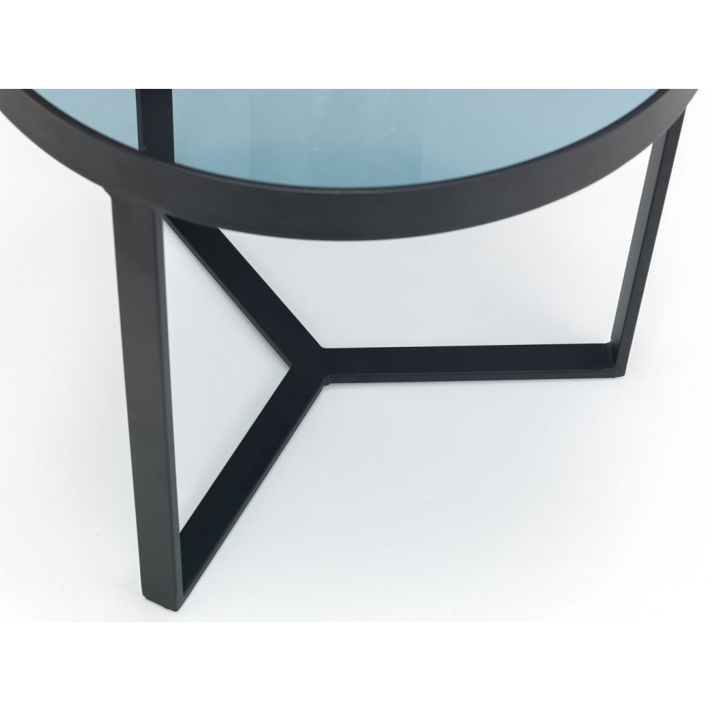 Lamis Smoked Glass Lamp Table With Black Metal Frame