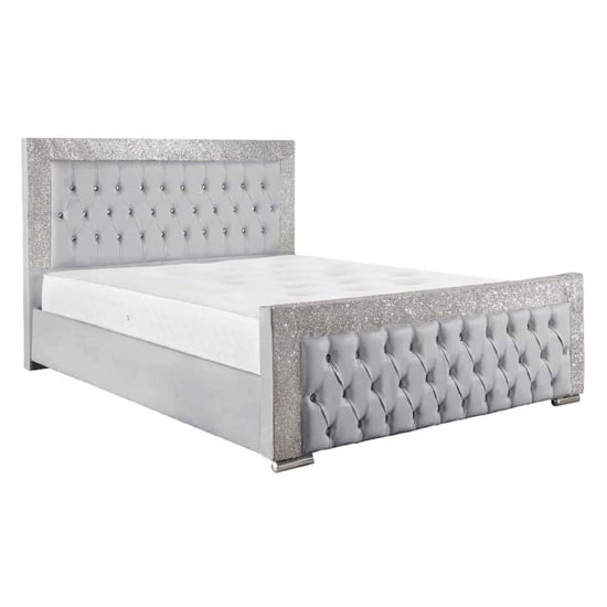 Lampasas Faux Leather Glitter Super King Size Bed In Silver Fif Lampasas Faux Leather Glitter Super, Super King Size White Leather Bed