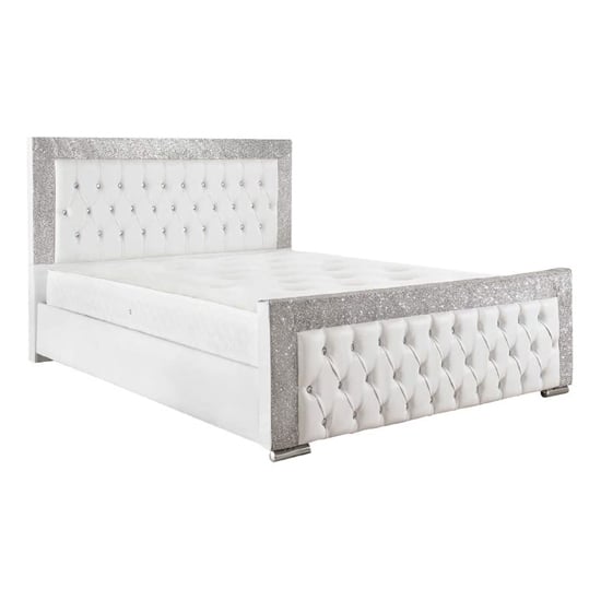 Lampasas Faux Leather Glitter Super, Super King Size White Leather Bed