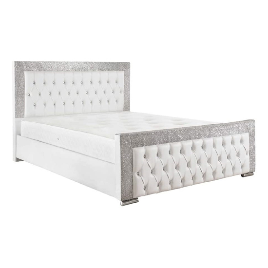 Lampasas Faux Leather Glitter Super King Size Bed In White Fif Lampasas Faux Leather Glitter Super, Super King Size White Leather Bed