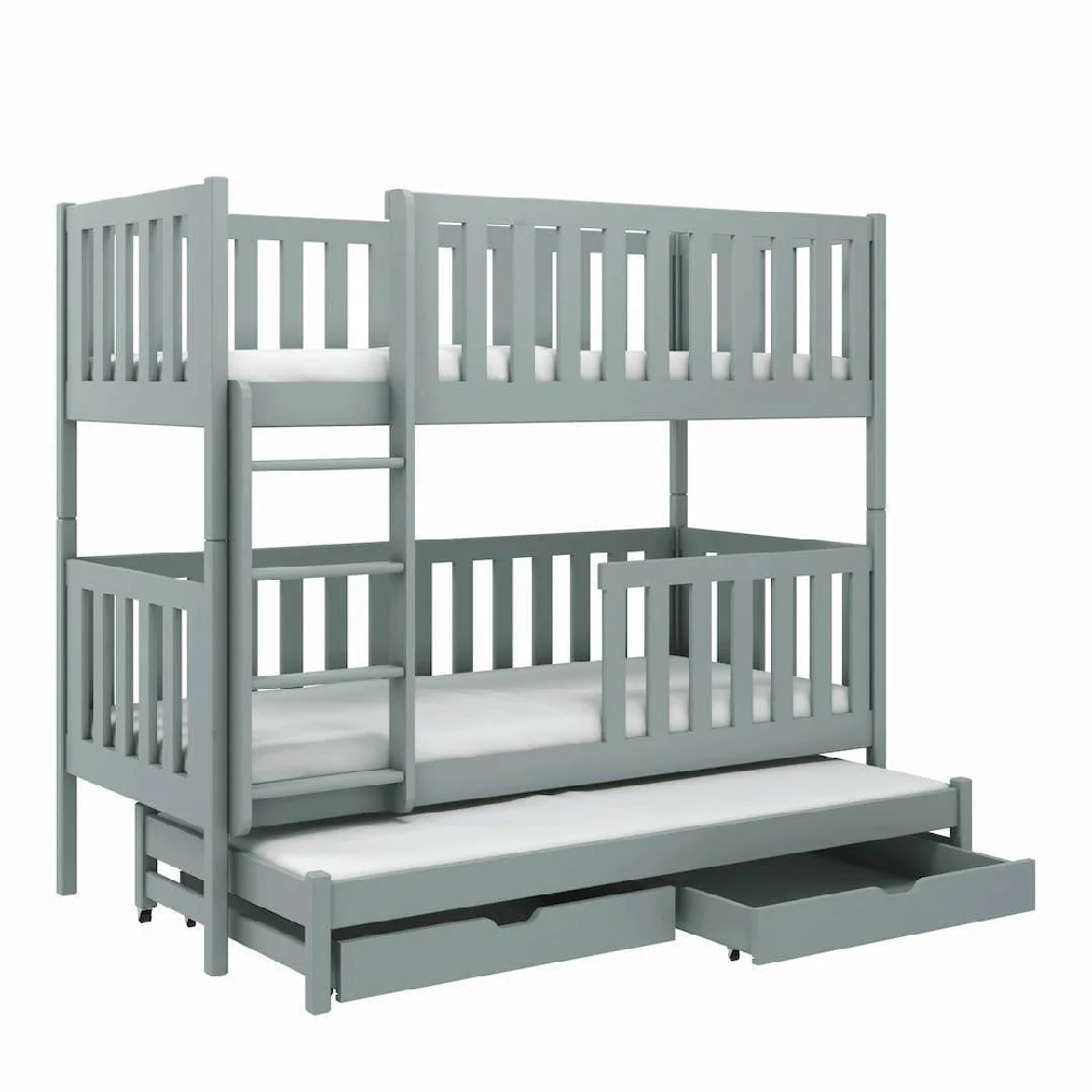 Lampe Wooden Bunk Bed With Foam Mattress And Trundle In Grey