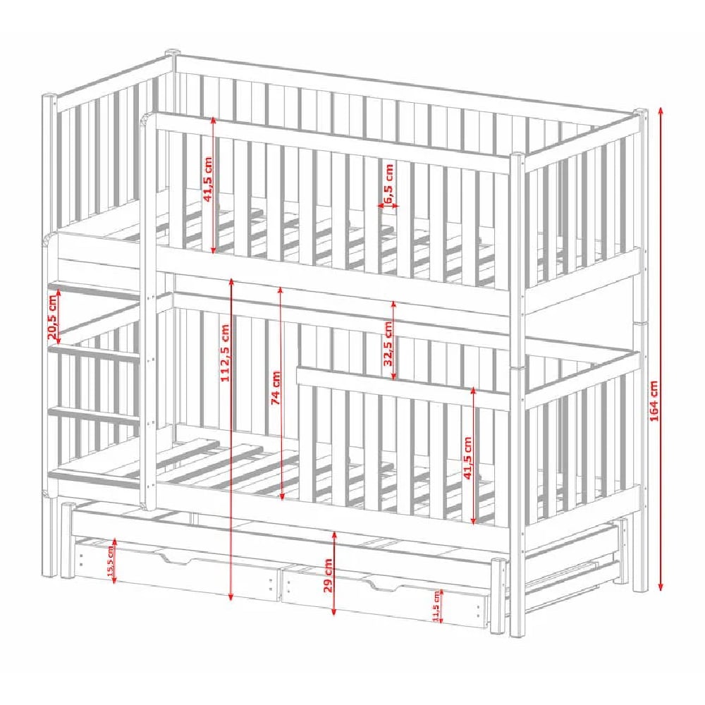 Lampe Wooden Bunk Bed Without Mattress And Trundle In Grey