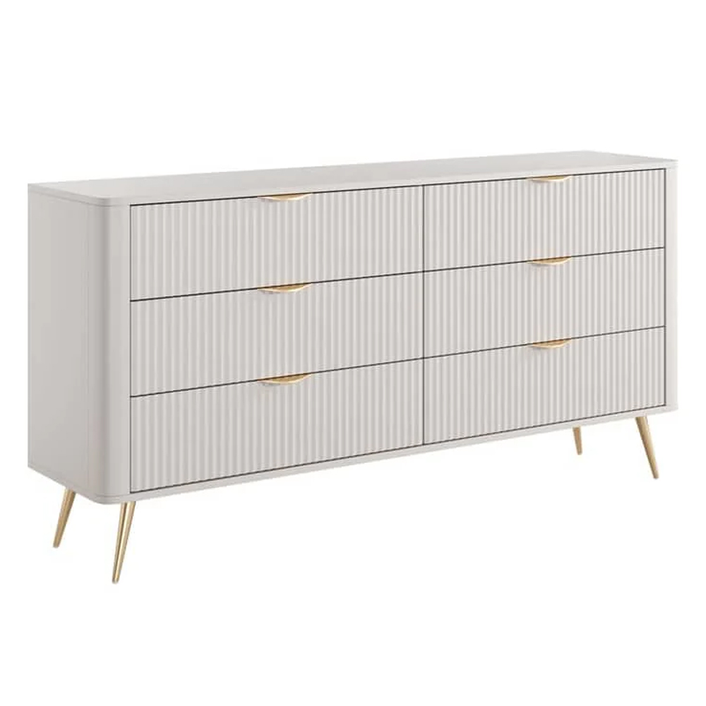 Lampe Wooden Chest Of 6 Drawers With Metal Legs In Beige