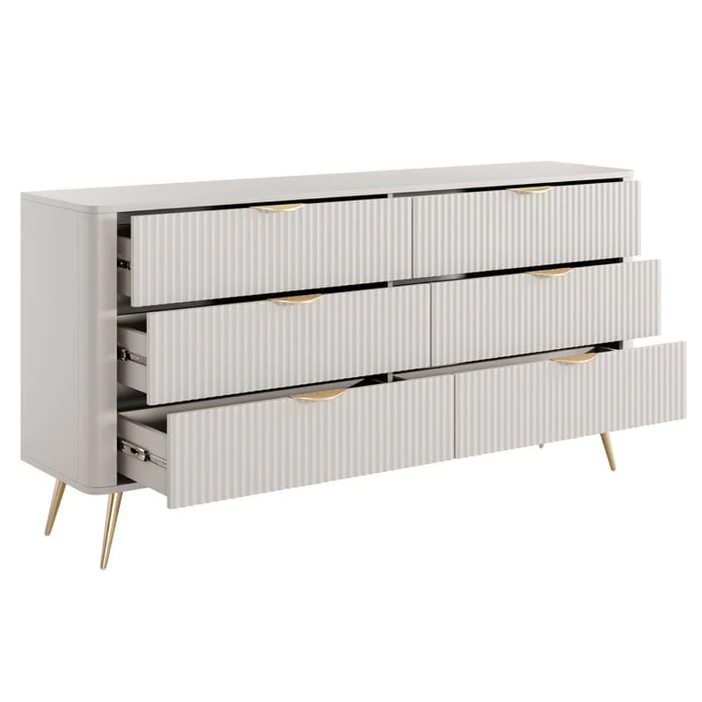 Lampe Wooden Chest Of 6 Drawers With Metal Legs In Beige