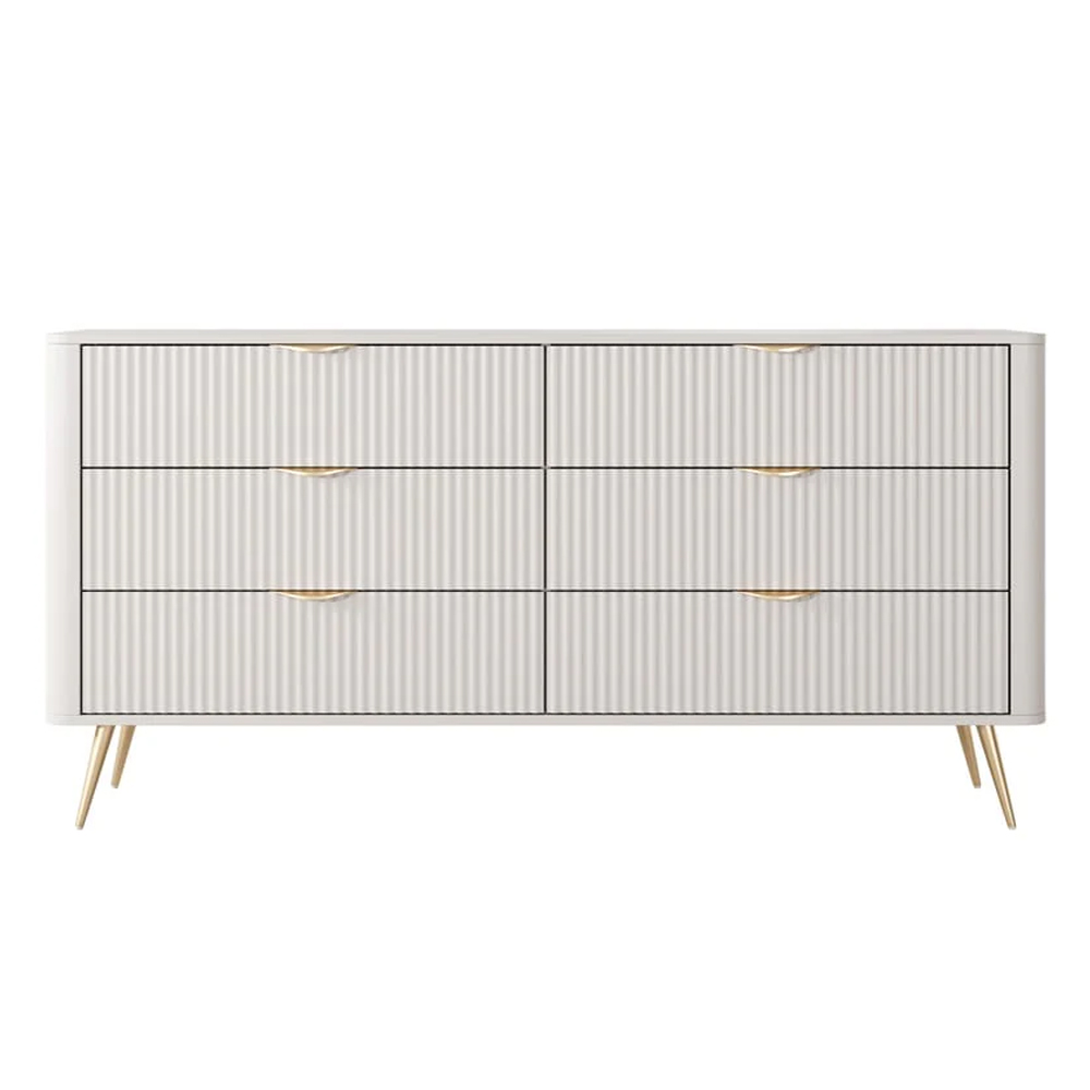 Lampe Wooden Chest Of 6 Drawers With Metal Legs In Beige