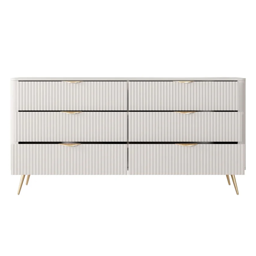 Lampe Wooden Chest Of 6 Drawers With Metal Legs In Beige