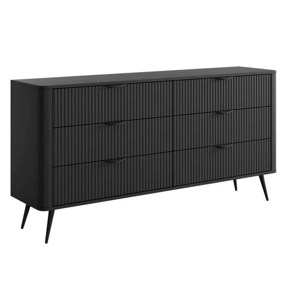 Lampe Wooden Chest Of 6 Drawers With Metal Legs In Black