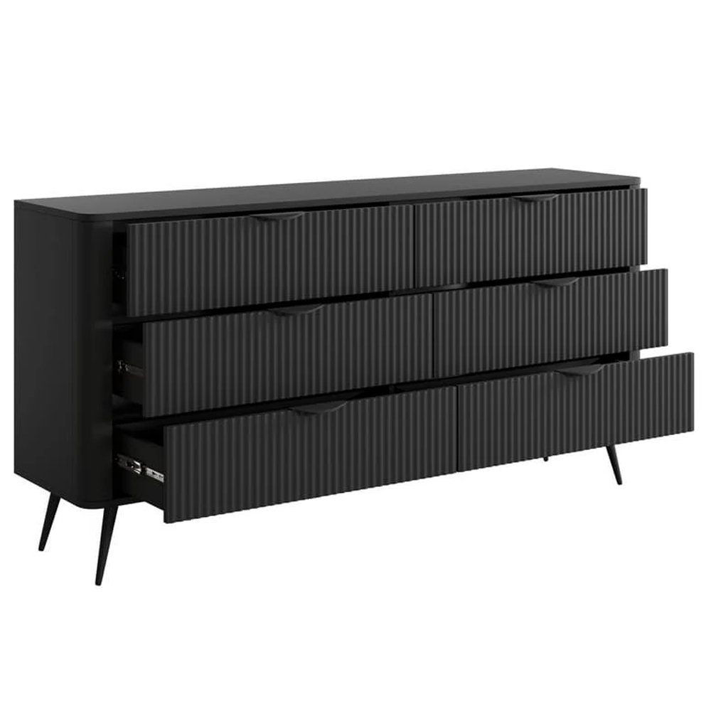 Lampe Wooden Chest Of 6 Drawers With Metal Legs In Black