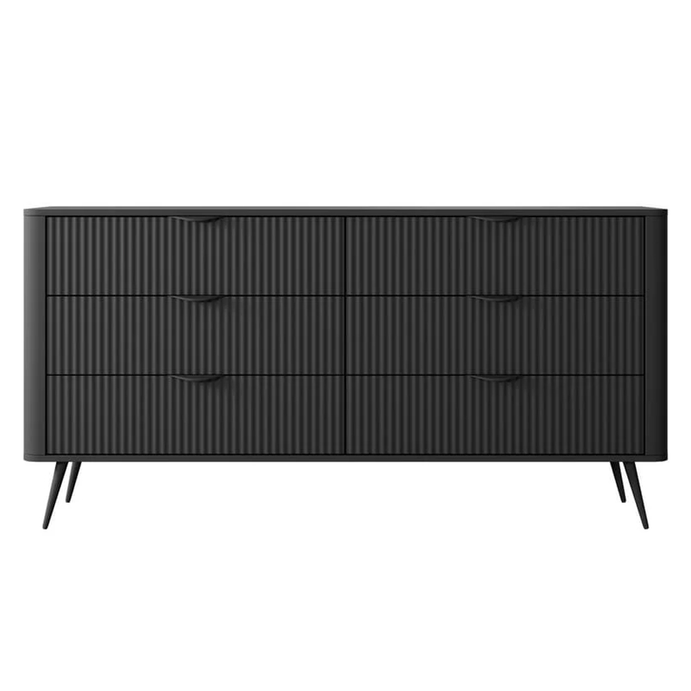Lampe Wooden Chest Of 6 Drawers With Metal Legs In Black