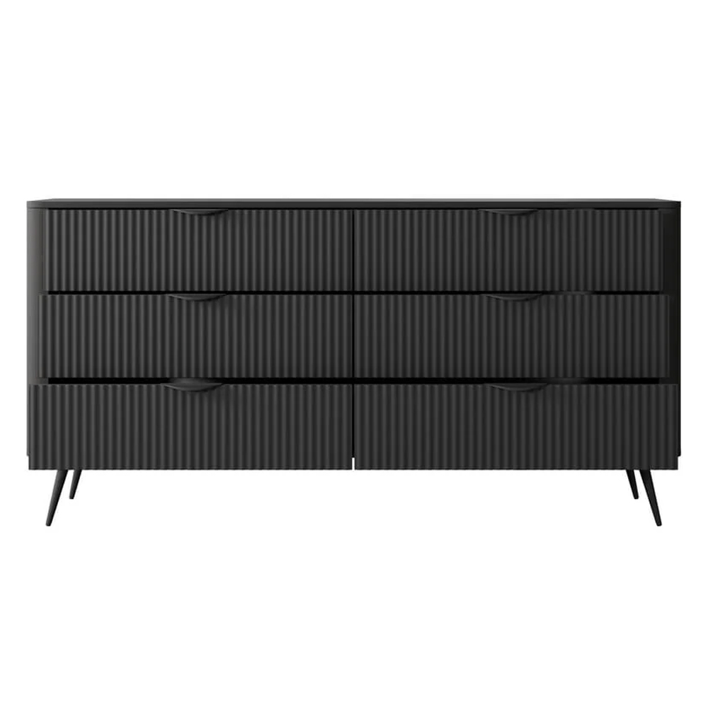 Lampe Wooden Chest Of 6 Drawers With Metal Legs In Black