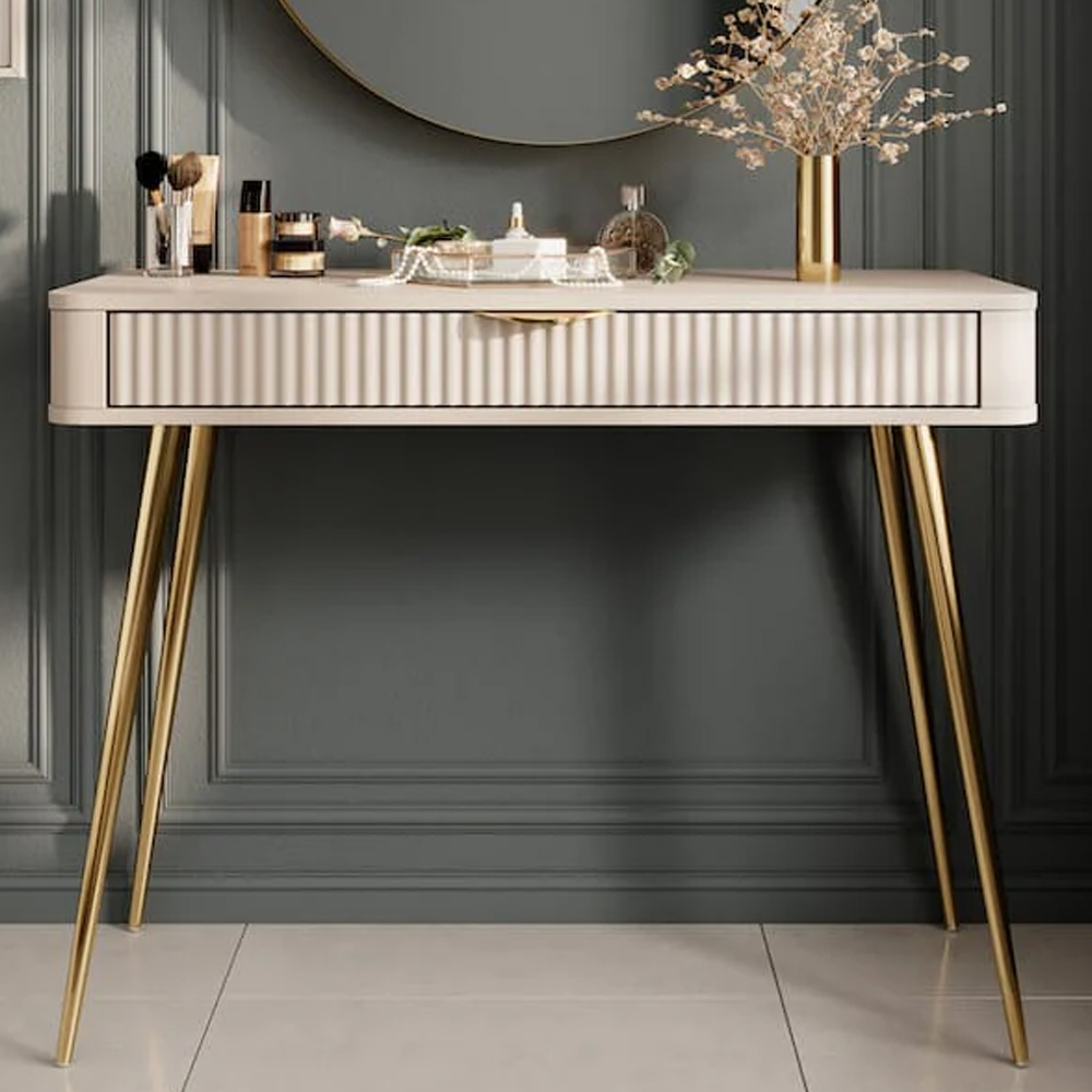 Lampe Wooden Dressing Table With Metal Legs In Beige