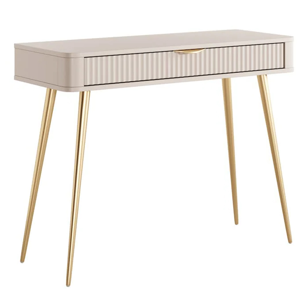 Lampe Wooden Dressing Table With Metal Legs In Beige