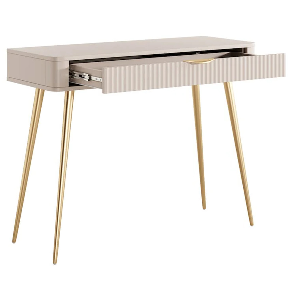 Lampe Wooden Dressing Table With Metal Legs In Beige