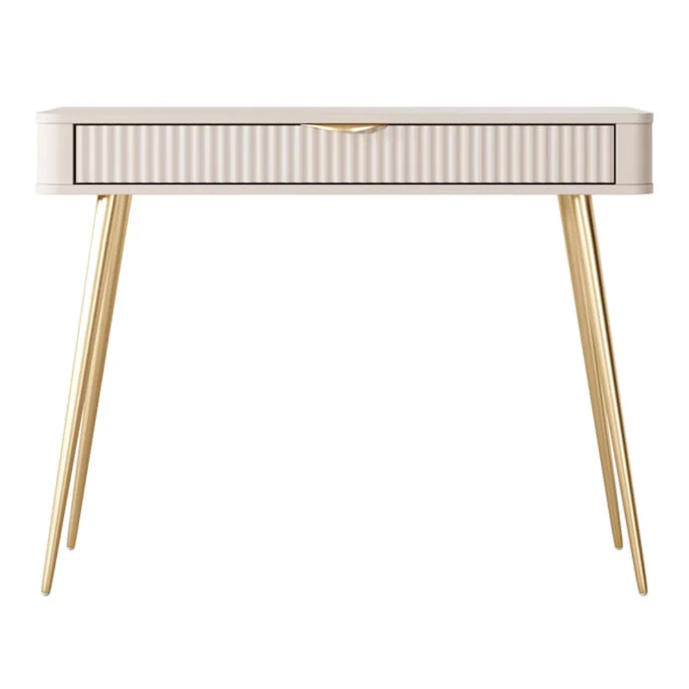 Lampe Wooden Dressing Table With Metal Legs In Beige