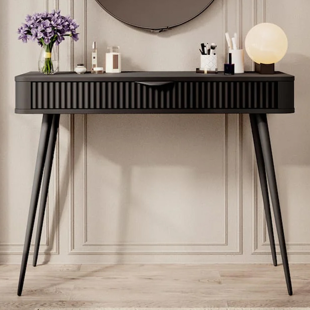 Lampe Wooden Dressing Table With Metal Legs In Black