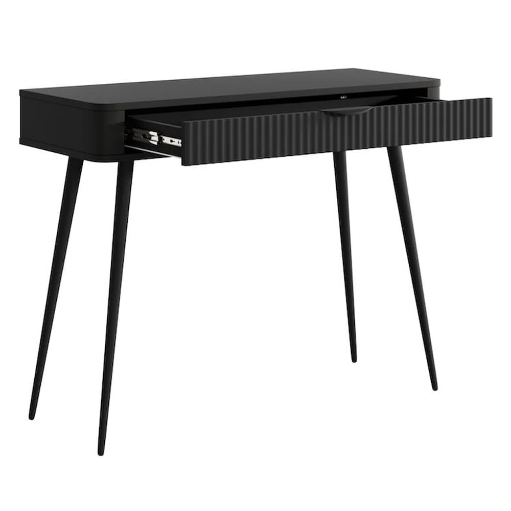 Lampe Wooden Dressing Table With Metal Legs In Black