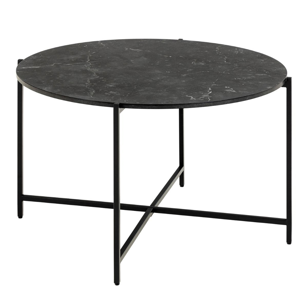 Lampe Wooden Round Coffee Table In Black Marble Effect