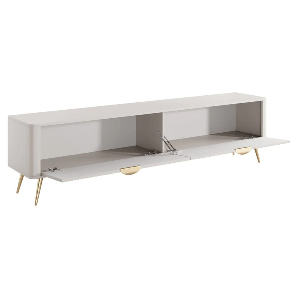 Lampe Wooden TV Stand With Metal Legs In Beige