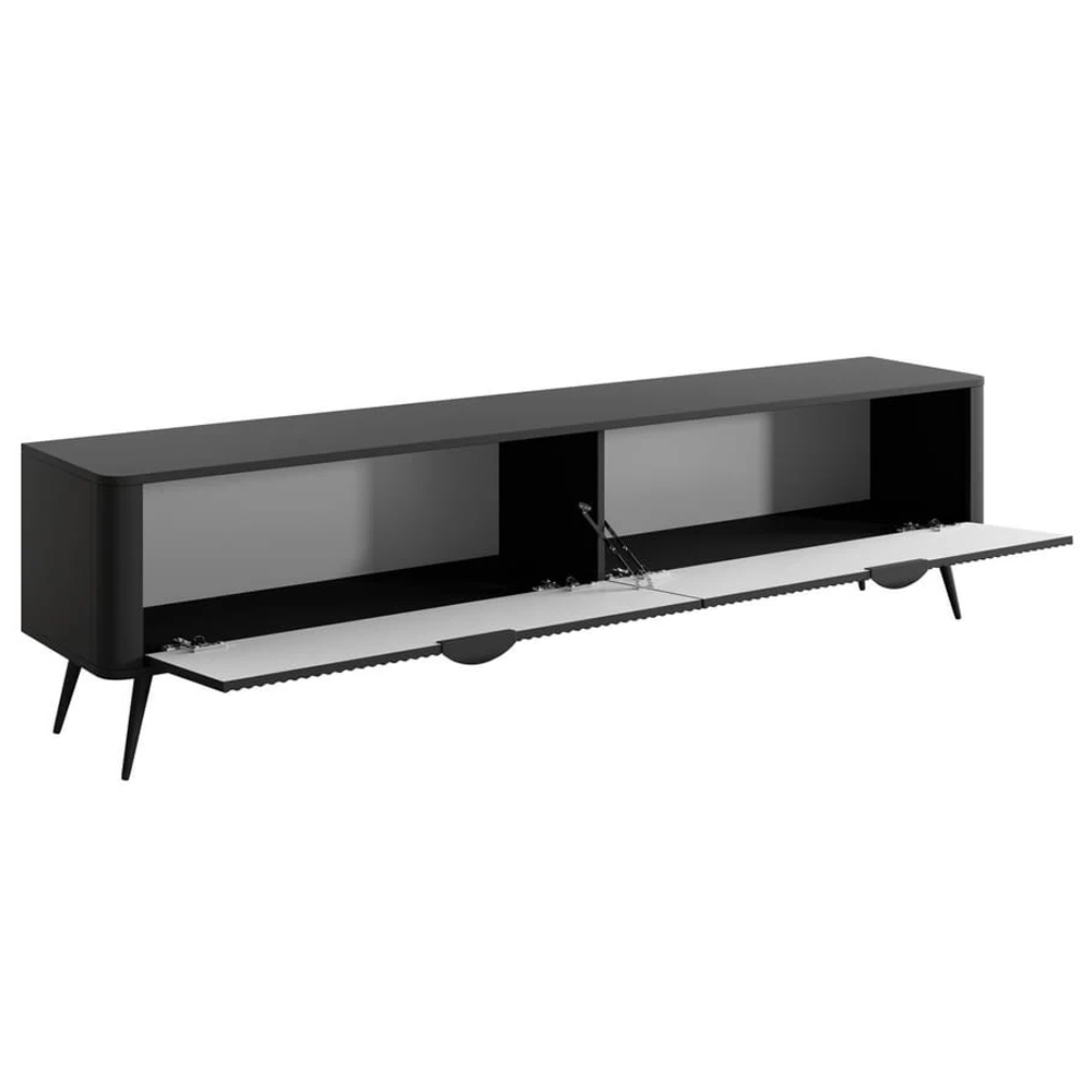 Lampe Wooden TV Stand With Metal Legs In Black