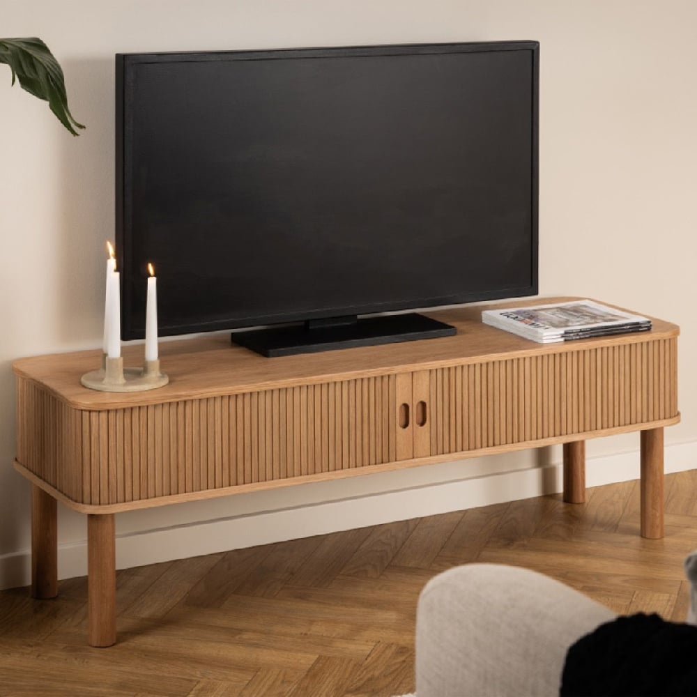 Read more about Lampe wooden tv stand with sliding doors in oak