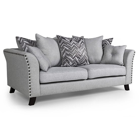 Lamya Fabric 3 Seater Sofa With Wooden Legs In Grey