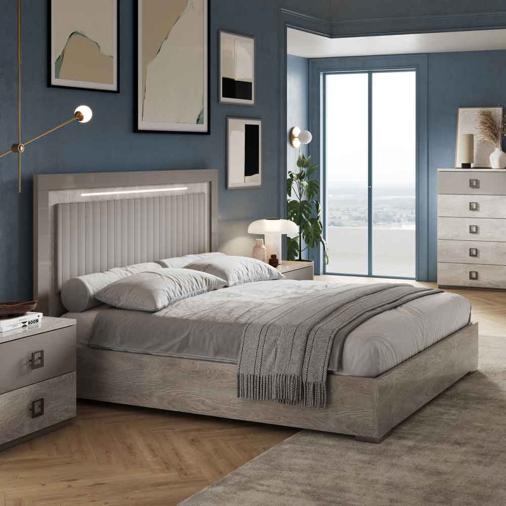Lana High Gloss Ottoman Storage Double Bed in Grey and Oak