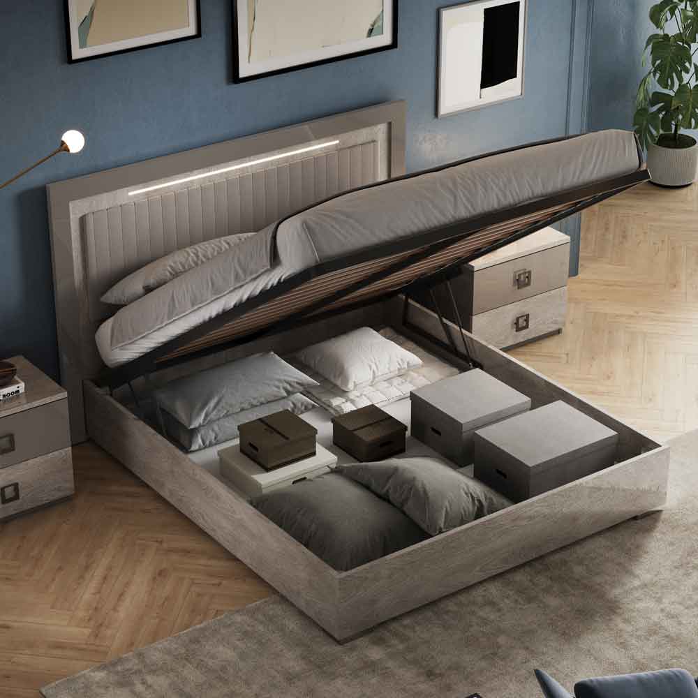 Lana High Gloss Ottoman Storage Double Bed in Grey and Oak