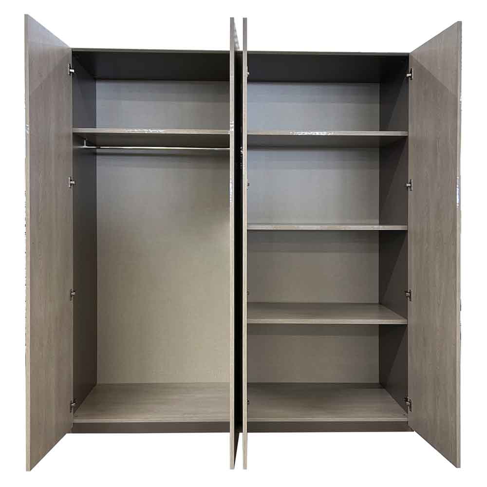 Lana High Gloss Wardrobe with 4 Doors in Grey and Oak
