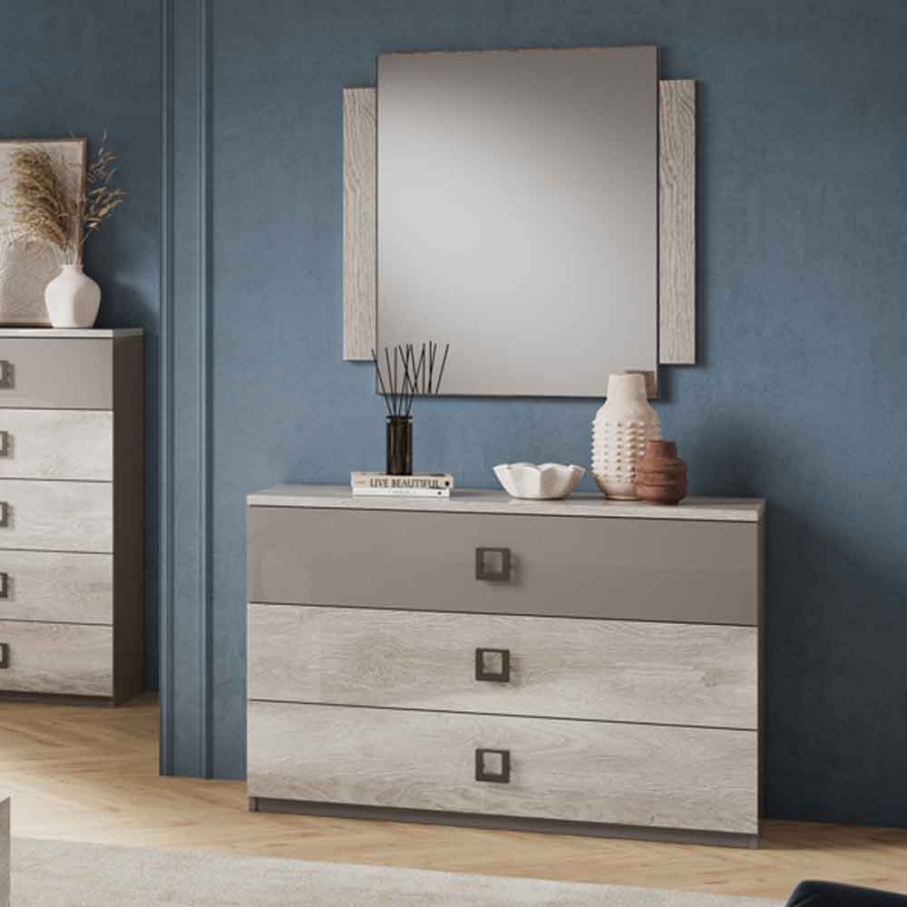 Lana Large High Gloss Chest of 3 Drawers in Grey and Oak