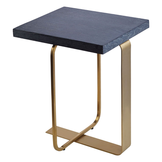 Photo of Lana rectangular wooden side table with gold steel base