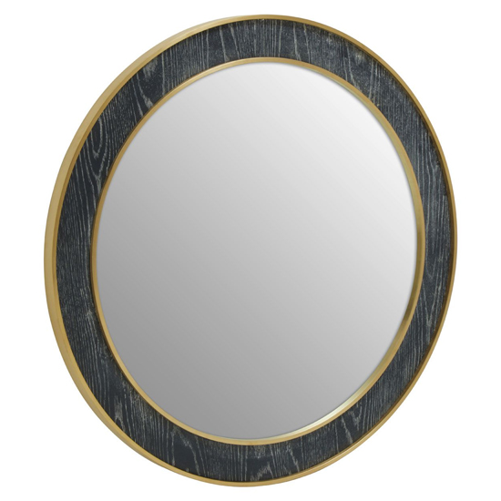 Photo of Lana round wall bedroom mirror in black wooden frame