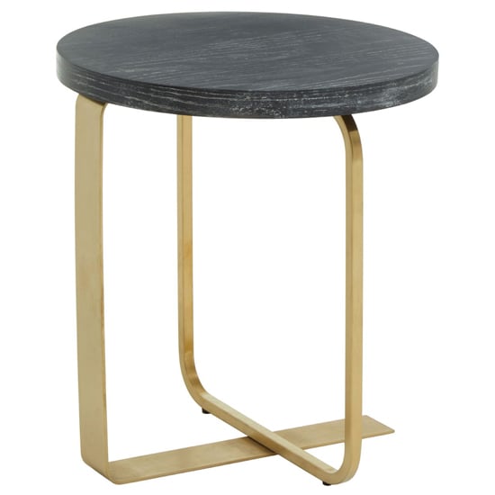 Lana Round Wooden Side Table With Gold Steel Base