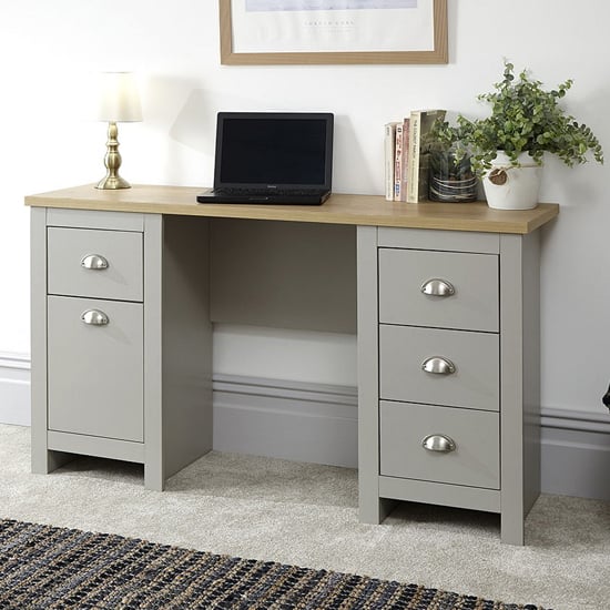 Product photograph of Loftus Wooden Study Desk In Grey With 1 Door And 4 Drawers from Furniture in Fashion