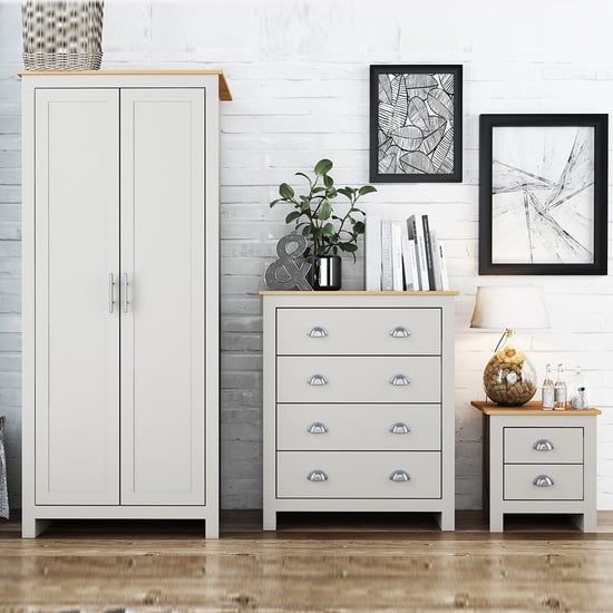 Photo of Lances wooden bedroom furniture set in grey and oak