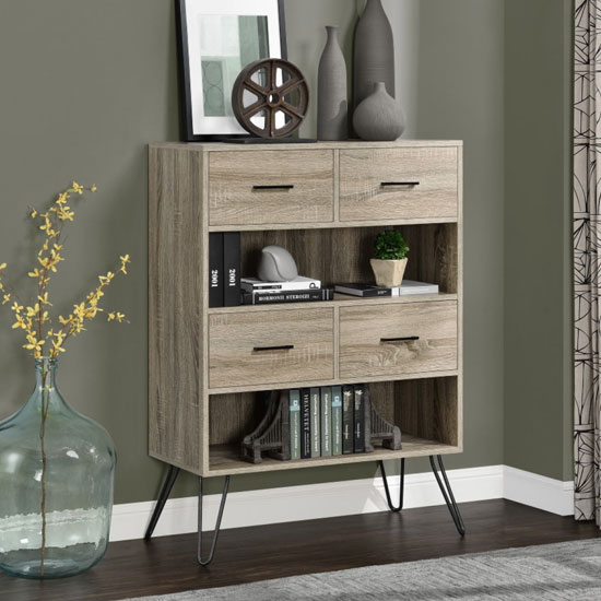 Landon Wooden Short Bookcase In Grey Oak Furniture in Fashion
