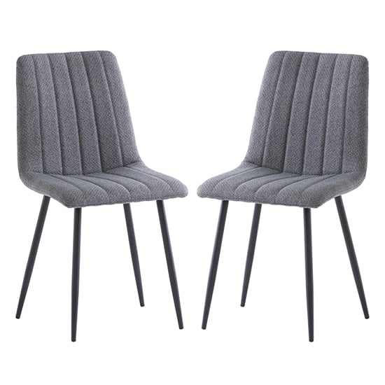 Read more about Laney grey fabric dining chairs with black legs in pair