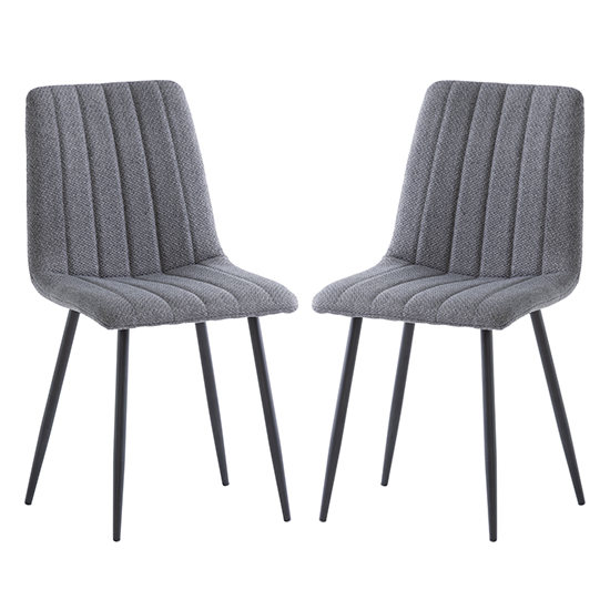 Laney Grey Fabric Dining Chairs With Black Legs In Pair Furniture in