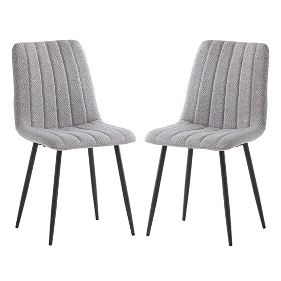 Laney Silver Fabric Dining Chairs With Black Legs In Pair